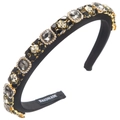 Detailed macro view of handmade rhinestone padded headband with sparkling crystal gems - Black & White