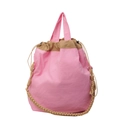 Rosa und braune Nylon-Beuteltasche mit Faltenstruktur und geflochtenen Seildetails - Rosenrosa