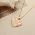 Collana con ciondolo a cuore dorato, raggi in smalto rosa e bordi in zircone lucido - Smalto Radiante Rosa Bianco Bordo Strass