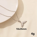 Silver whale tail pendant necklace with engraved ocean texture, 18x26mm size - Whale Tail / Silver