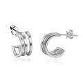 Minimalist silver S925 geometry triple layer C-shaped hoop earrings for women - Silver Multi-ring Intertwined