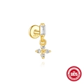 S925 sterling silver gold droplet earring with rectangle and round cubic zirconia studs - Rectangle & Round Gold (#1)