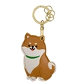 Porte-clés et porte-carte mignon en cuir Shiba Inu marron avec anneau doré - Shiba Inu