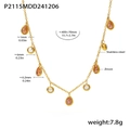 Detail view of 18k gold plated stainless steel necklace with zircon charms and size specs - Gold Pink Zirconia