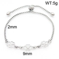 Silver minimalist clover bracelet in stainless steel with adjustable slide clasp - Four Leaf Clover Silver (KB170808-Z)