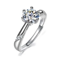 Adjustable S925 silver ring featuring a round cut solitaire moissanite in six-prong setting - Adjustable Open / Ethereal Ring 1ct