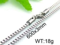 Silver stainless steel box chain necklace for men and women, 600mm long and 3mm wide - 3mm 60cm / Steel Color (KN12291-Z)