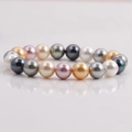 Elegant multi-colored shell pearl bracelet in white, pink, grey and golden round beads - White Gold Pink Gray Green Five-color Shell Pearl