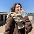 Gemütlicher karierter Strickschal für Damen in Beige und Braun mit Winter-Strickjacke - Einheitsgröße / Khaki und Beige Schachbrett