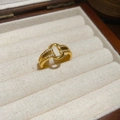 Makroaufnahme vergoldeter ineinandergreifender Ringe mit Zirkonia auf Samtkissen - Ineinandergreifender Ovaler Kettenstil / Gold