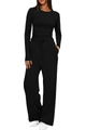 Dettaglio completo di completo loungewear nero da donna con top slim e pantaloni larghi - S / Nero