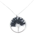 Detail of handmade Tree of Life necklace with silver wire and black natural stones - Black Stone
