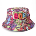 Dettaglio della stampa graffiti pop art anni '80 su tessuto di cappello bob - M (56-58cm) / 80C Graffiti Retro