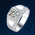 Luxurious silver cubic zirconia engagement ring featuring a large round center stone - Double Row Of Diamond Ring [white Gold] Ljz-148 / Adjustable Open
