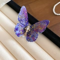Elegant purple and blue gradient butterfly hair clip with gold flakes and a pearl charm - 42# Purple Butterfly