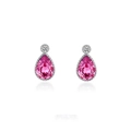 Pink pear cut drop earrings in S925 sterling silver with sparkling white round crystal - Stud Earrings / Pink