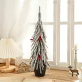 52cm frosted mini Christmas tree with red berries and pine cones in a black pot - 52CM Barrel Base Desktop Christmas Tree
