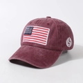 Vintage washed wine red cotton baseball cap with USA embroidery and American flag patch - Adjustable / Burgundy