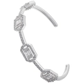 Elegant silver geometric open bracelet with inlaid square cubic zirconia for women - White Gold