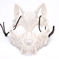 Detailed view of bone-white animal skull mask with black elastic strap for cosplay - Plastic / Werewolf White
