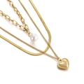 Collana a tre strati dorata con perla barocca e ciondolo a cuore in stile punk - Stile a strati perla cuore (KN197479-BBJ)