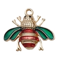 Golden bee pendant charm with green enamel wings and red striped body for DIY jewelry - 1pc Enamel Colorful Insect Bee 24x21mm