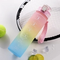 Pink and blue gradient sports water bottle with motivational time markers and carry strap - Pink/Direct Drink