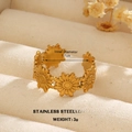 18k gold plated stainless steel open ring featuring a floral daisy relief pattern - Embossed Daisy Open Style (235)