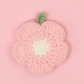 Handmade crochet pink flower keychain with cream center and green loop detail - Pink Crochet Flower
