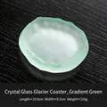 Pink gradient glacier glass tea coaster with textured frosted finish and wave edges - Gradient Green (Mat)