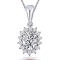 Silver plated oval cut halo pendant necklace with a heart shaped bail and sparkling stones - White Diamond Tz-18 [with Box And Chain]
