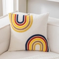 Beige velvet cushion cover with rainbow embroidery for cozy living room decor - Double Rainbow
