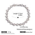 Specifiche dettagliate del bracciale a cuore in acciaio inossidabile impermeabile - Zirconi a Cuore 17,5 cm / Argento (Catena Tennis con Zirconi a Cuore)