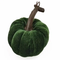 Artificial deep green velvet pumpkin with realistic brown stem for festive home decor - 10cm / Dark Green