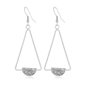 Macro detail of geometric silver earrings with hollow triangles and textured moon charms - Style 3-Triangle Moon Geometric