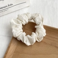Minimalist white ruched hair scrunchie in light seersucker fabric for women - 14# Pure White Seersucker