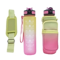Detail of gradient neoprene water bottle sleeve with zipper pocket and adjustable strap - Yellow Pink