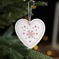 Décoration de Noël en forme de cœur en bois blanc avec flocons de neige rouges - Pendentif Coeur Blanc