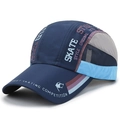 Dark blue quick-dry baseball cap with breathable mesh panels and street style printing - Adjustable / Navy Blue With Purple Brim
