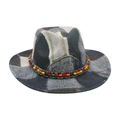 Cappello fedora jazz in denim patchwork multicolore con una fascia di perline colorate - Taglia unica / Stile Caramella Tibetana in Denim M / Nero