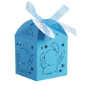 Blue elephant cutout party favor box with Thank You tag and silk ribbon decoration - Sky Blue