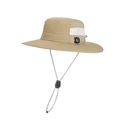 Khaki outdoor sun hat with wide brim, side mesh vents and functional mini compass detail - Khaki