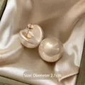 S925 silver large semi-round pearl stud earrings with 2.1cm diameter in gold finish - Oversized Hemispherical Pearl Studs - A2790 Champagne