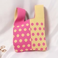 Chic knitted tote bag with pink and yellow patchwork dot pattern for daily commute - Double-color Polka Dot Pink And Yellow