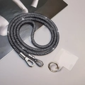 Crossbody phone lanyard with sparkling black beads and silver metal clasps - Crossbody Style [Black] Mesh Rhinestone Lanyard + Silver Round Buckle + Semi-Transparent Patch