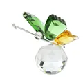 Faceted crystal glass butterfly figurine with green and amber wings on a clear base - Green & Yellow Mix