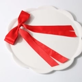 Elegant large red satin double bow hair clip with long ribbons on a white ceramic plate - 4.0cm Spring Clip-24-006 / Red