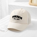 Close-up of beige mesh baseball cap with premium 3D 'FRIENDS' embroidery detail - 50cm (1-3 Years) / Style Friends-Beige
