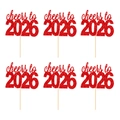 Lot de 6 décorations de gâteau pailletées rouges Cheers to 2026 pour le Nouvel An - cheers to 2026 / Lot de 6 / Rouge
