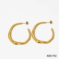Golden irregular wavy hoop earrings in stainless steel with polished finish and organic lines - Gold Wave Earrings KDE1792